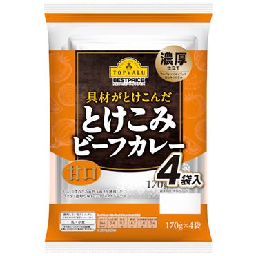 イオン　ベストプライス　具材がとけこんだとけこみビーフカレー 甘口 170g×4　トップバリュ　