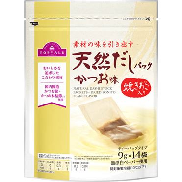 イオン　天然だしパックかつお味（焼きあご入り）126g（9g×14袋）　トップバリュ　